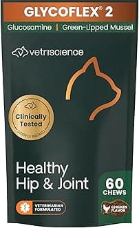 VetriScience Healthy Hip & Joint Chews, GlycoFlex Glucosamine and Green-Lipped Mussel Joint Support Supplement for Cats, Promote Mobility and Protect Joints, Chicken, 60 Count