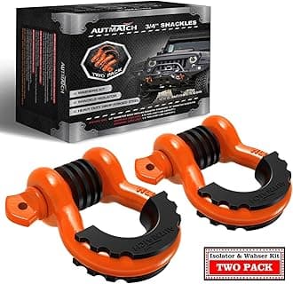 AUTMATCH D Ring Shackle 3/4" Shackles (2 Pack) 41,887Ibs Break Strength, Clevis Shackle with 7/8" Screw Pin and Shackle Isolator Washers Kit for Tow Strap Winch Off Road Vehicle Recovery, Orange