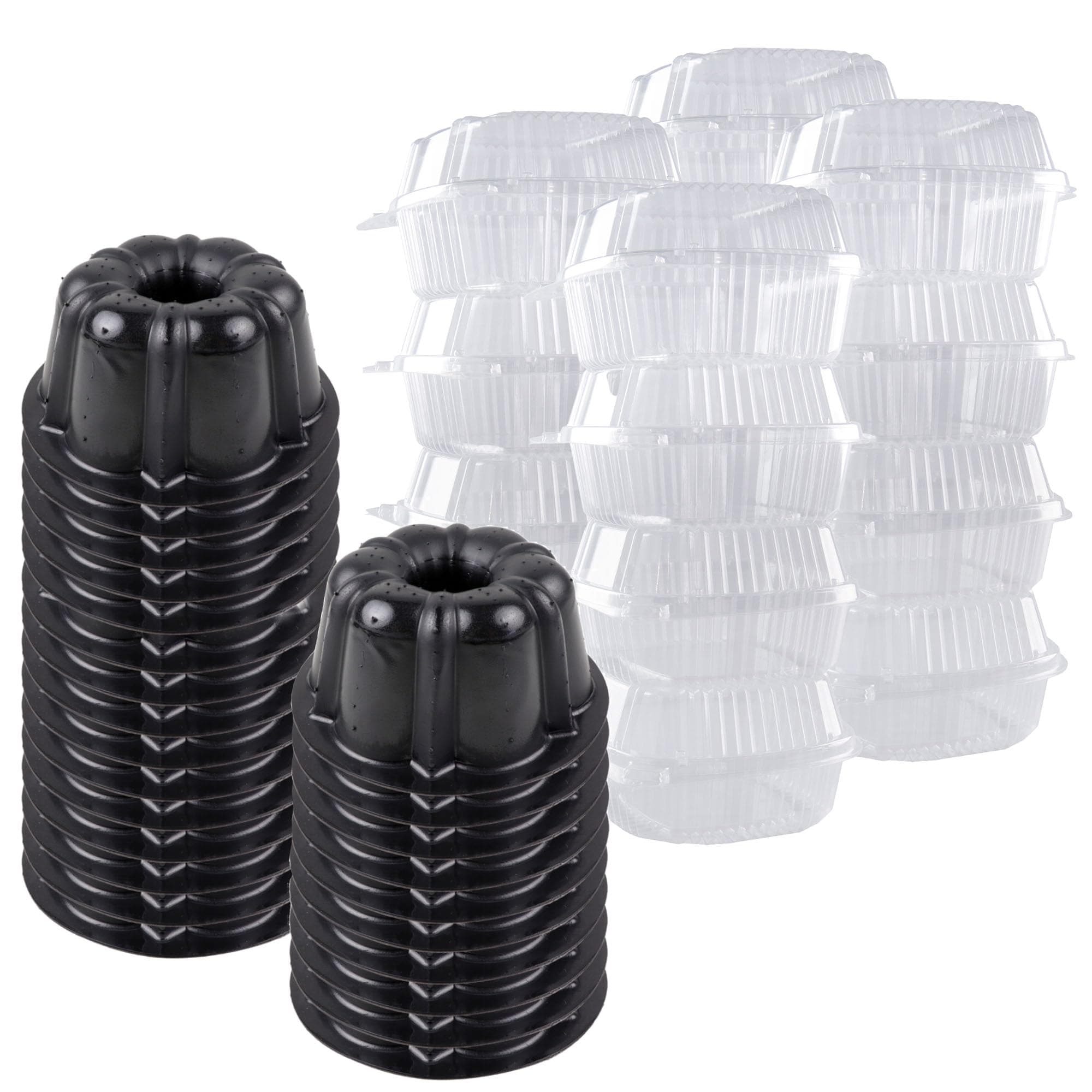 O’Creme Bakeable Plastic Mini Cake Pan with Container - Baking Pan With Non-Stick Silicone - Reusable Mold For Baking and Much More - and Clear Snap-Closure Container - 25 Cake Pans + 25 Containers