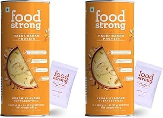 Foodstrong Whey Protein Powder (Concentrate + Isolate), 100% Hormone free Grass-fed Whey, 26G Protein & 6.6G BCAA, Haldi Badam, With Turmeric & Digestive Enzymes, 16 Sachets, 543G (Pack of 2)