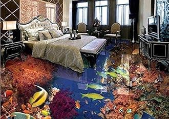 RZDYCustom 3D Floor Murals Tropical Fish Underwater Wallpaper 3D PVC Vinyl Flooring Water Proof Wallpaper for Bathroom Living Room -350 * 250cm