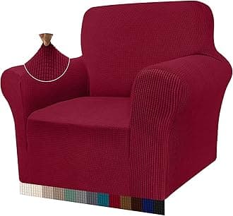 Granbest High Stretch Armchair Covers Super Soft Chair Covers for Living Room Jacquard Sofa Cover for Dogs Non Slip Chair Slipcover with Arms Furniture Protector (1 Seater, Wine Red)