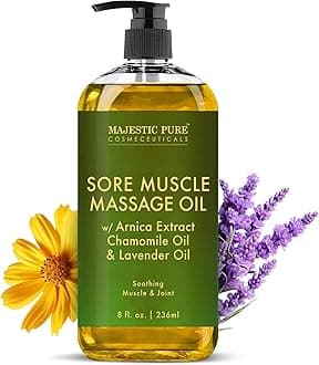 Majestic Pure Arnica Sore Muscle Massage for Massage Therapy - Natural Oil with Lavender and Chamomile Essential Oils - Multipurpose Instant Absorption Full Body Massage Oil - 8 fl. oz