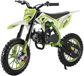 Kids Dirt Bike, 49cc 2-Stroke Dirt Bike Gas Powered, Off Road Mini Dirt Bike for Kids, Gas Power Pocket Rocket Bike with Front Rear Disc Brakes, Mini Motorcycle Max Load 330lbs Green