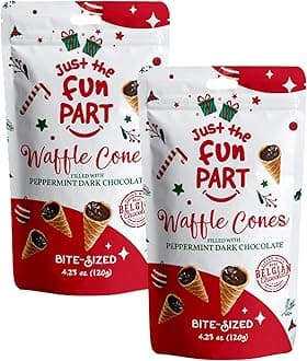 Just The Fun Part | Bite-Size Crispy Mini Waffle Cones | Filled With Premium Belgian Chocolate | Great For Snacks, Desserts, Grab & Go | Kosher | 4.23 Ounce (Pack of 2, Peppermint, Dark Chocolate)