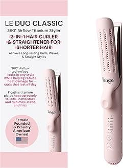 L'ANGE HAIR Le Duo Standard 360° Airflow 2 in 1 Straightener and Curler | 1 Inch Curling Wand & Titanium Flat Iron with 3.5" Plates | Hair Straightener & Curler for Short to Medium Hair (Blush)