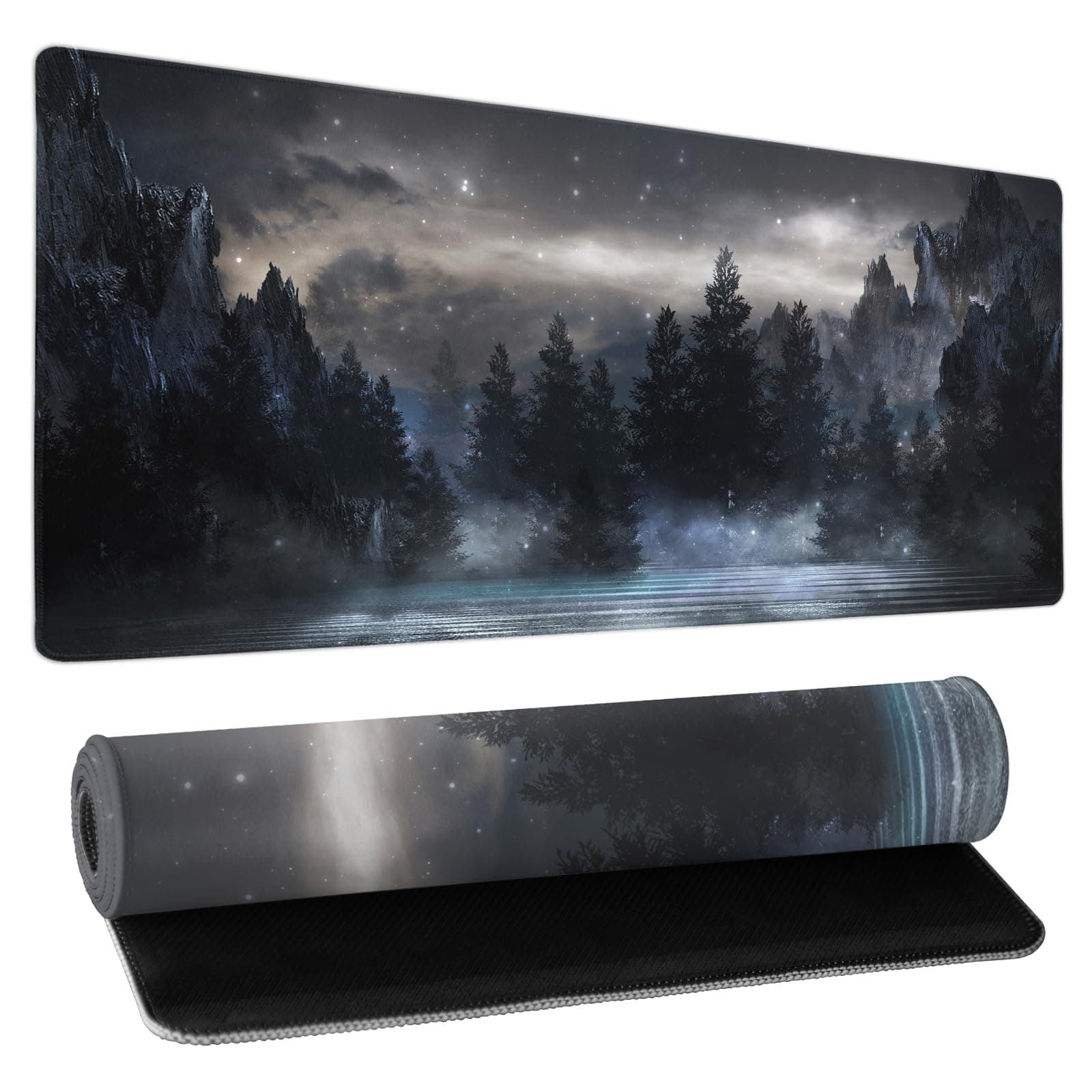 Forest Extra Large Black Gaming Mouse Pad Non-Slip Rubber Giant Mountain Mousepad 31.5x11.8in with Stitched Edge Waterproof Keyboard Pads Computer Desk Laptop Mat for Work Game Office Home