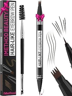 iMethod Eyebrow Pen - Eyebrow Pencil Magical 2-in-1 Eye Brow Pencils for Women with 4-Fork-Tip & Precise Brush-Tip for Natural Hair-Like Brows, Last All-Day, with Eyebrow Spoolie Brush, Black Brown