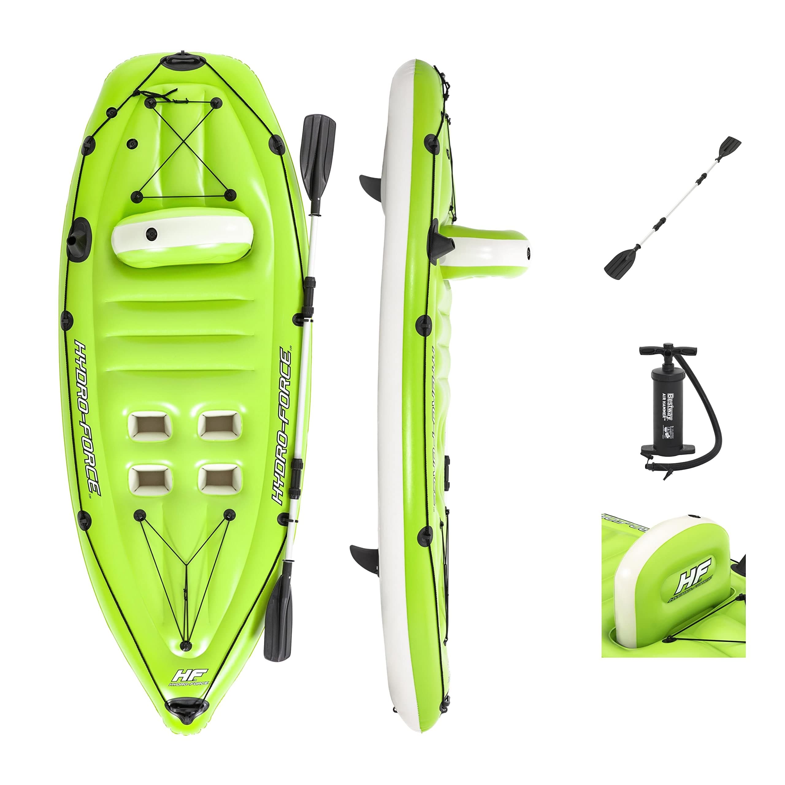 Bestway Hydro-Force Koracle Inflatable Kayak Set, Includes Double-Sided Paddle, Built-In Oar Clasps, Fishing Rod Holders, & Storage Compartments, Convenient & Portable Kayak w/Hand Pump, Model: 65097E