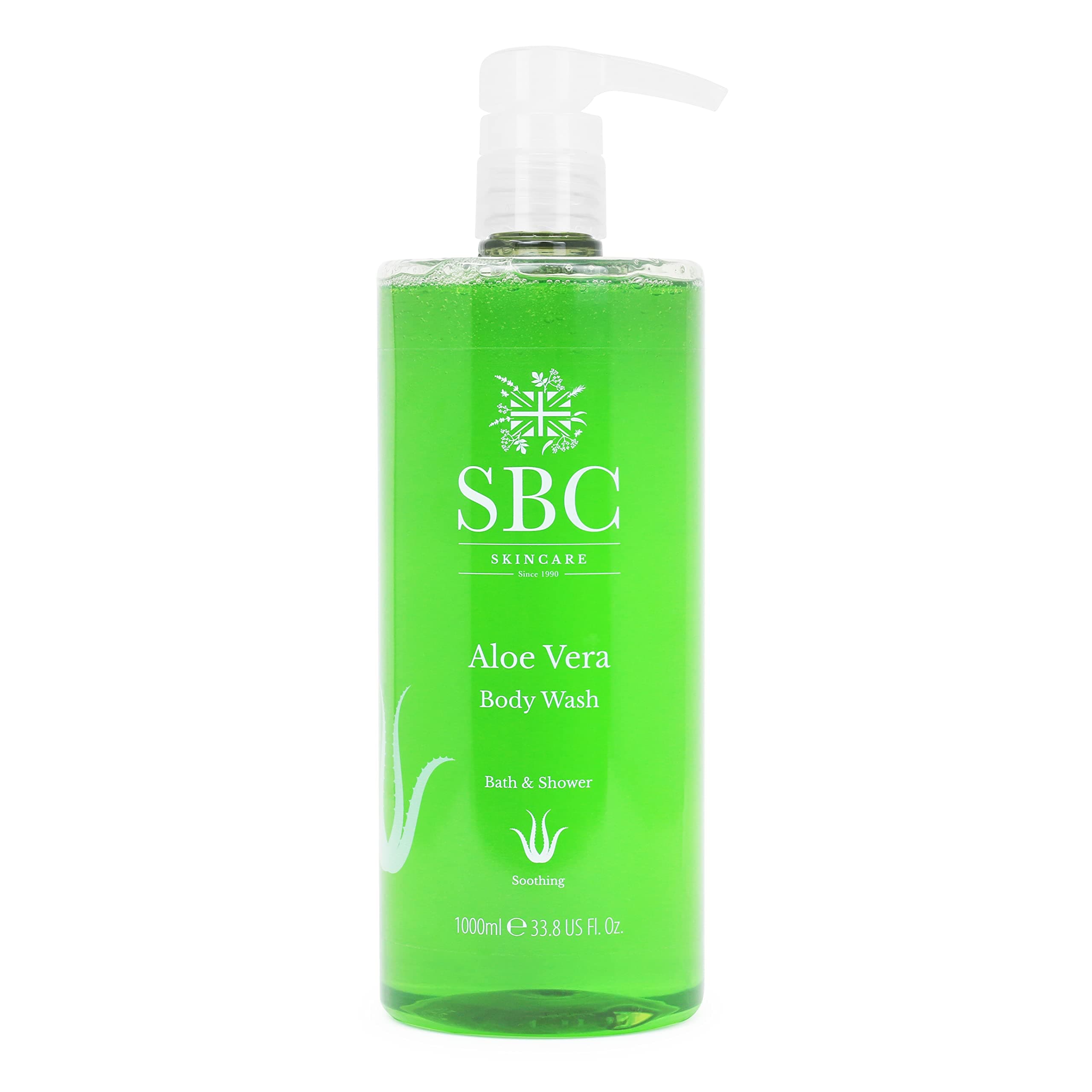 SBC Skincare Aloe Vera Body Wash 1000ml - Family Friendly Soothing, Cooling After Sun Shower Gel