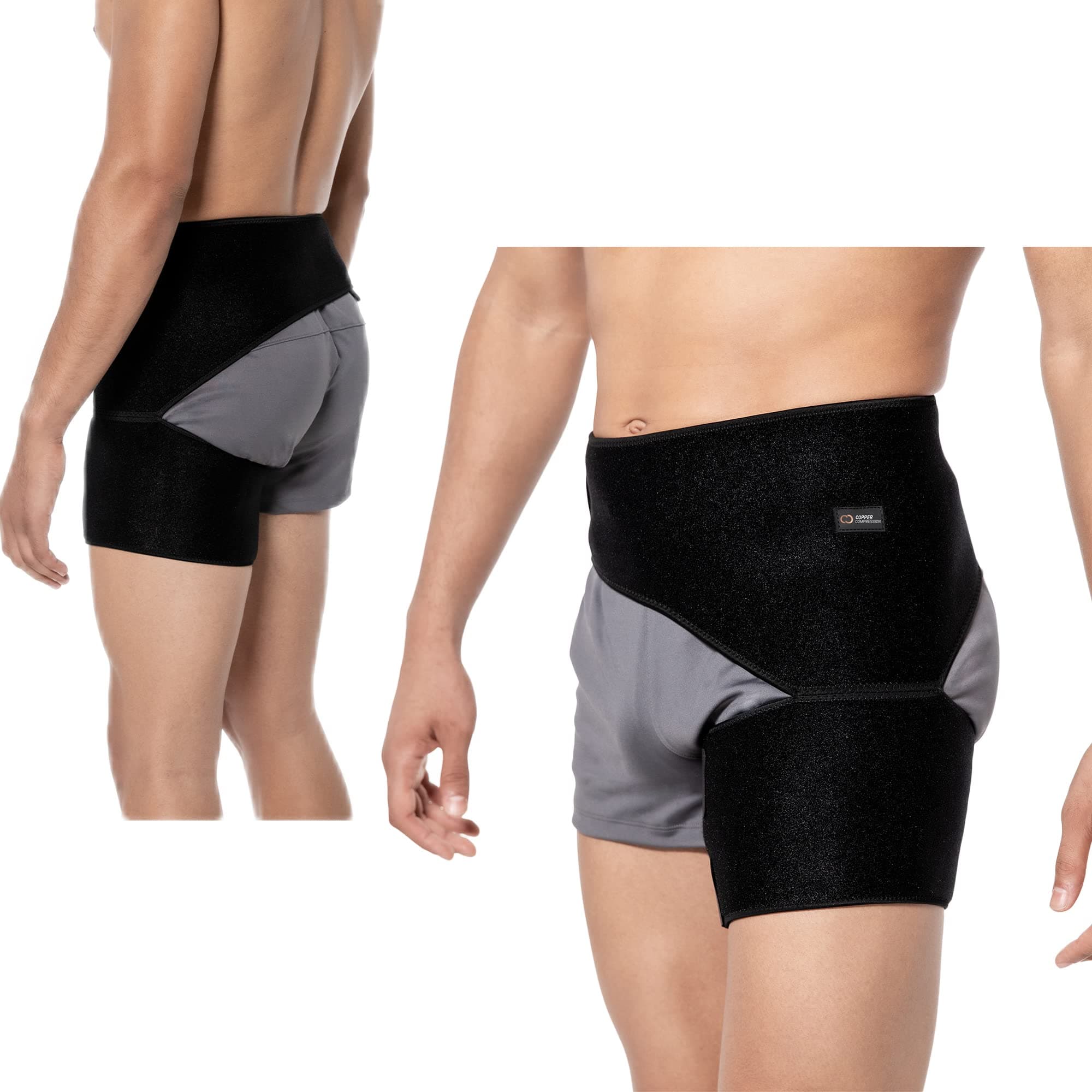 Copper Compression Groin Thigh Sleeve Hip Support Wrap. Adjustable Neoprene Brace Hamstring, Quad, Pulled Muscle, Lower Back, Sciatica Nerve, Hip Flexor, Strain, Arthritis. Fit for Men and Women.