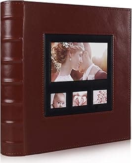 RECUTMSPhoto Picture Album 600 4x6 Photos,Black Pages 5 Per Page Leather Cover Extra Large Capacity for Family Wedding Anniversary Baby Vacation (Brown)13.6 x 13.2 x 2.2 inches