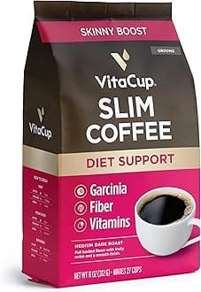 VitaCup Slim Ground Coffee, Diet Support with Ginseng, Garcinia, B Vitamins, Medium Dark Roast, Bold and Smooth,100% Arabica Specialty Coffee Grounds, 11oz