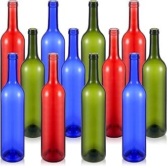 Zhehao 12 Pieces Decorative Colored Wine Bottles 750ml Empty Glass Bottles for Candle Bottle Tree Outdoor Home Decor Christmas (Red, Blue, Green)