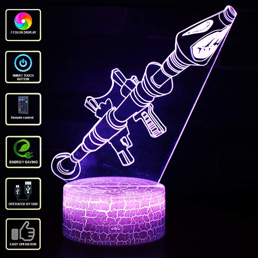 3D Illusion Night Light NHSUNRAY 7 Colors LED Touch Table Lamp with Remote Control for Kids Birthday Christmas Valentine's Day Gift (Rocket Missile)