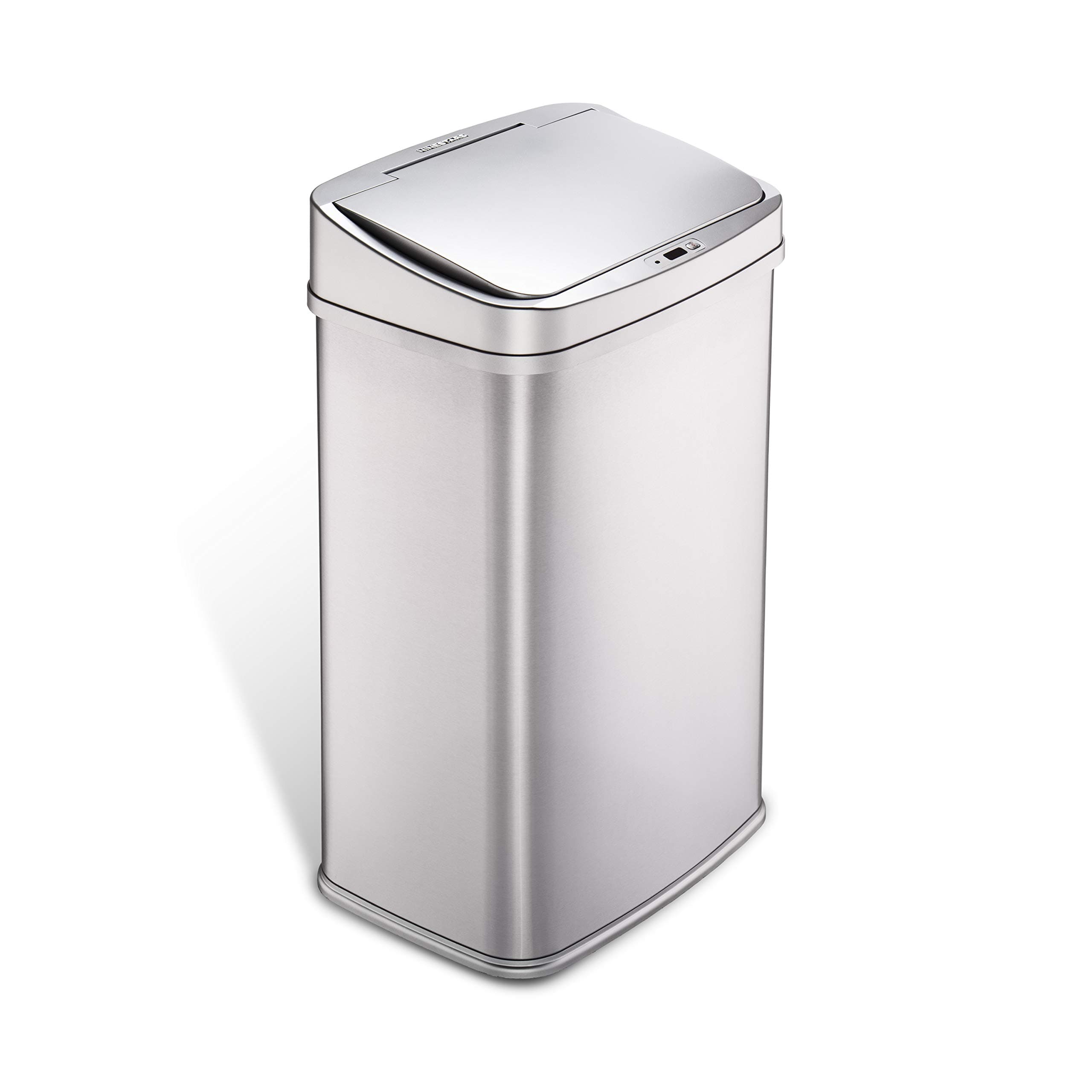 13 Gallon Automatic Trash Can, 50L Touchless Motion Sensor Garbage Can with Odor-Sealing Lid, Rectangular Stainless Steel, Silver Trim