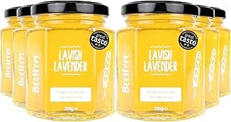 BeeHypeLavish Lavender - 100% Pure Raw Honey with Natural Enzymes, Vitamins, Minerals and Antioxidants, 6 x 250g