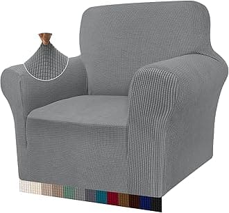 Granbest High Stretch Armchair Covers Super Soft Chair Covers for Living Room Jacquard Sofa Cover for Dogs Non Slip Chair Slipcover with Arms Furniture Protector (1 Seater, Light Gray)