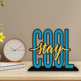 Artvibes Wooden Stay Cool Quotes Table Decoration For Office Desk | Home Decor Item | Living Room | Modern Art Wood Showpiece Gift Items (SP_1149)