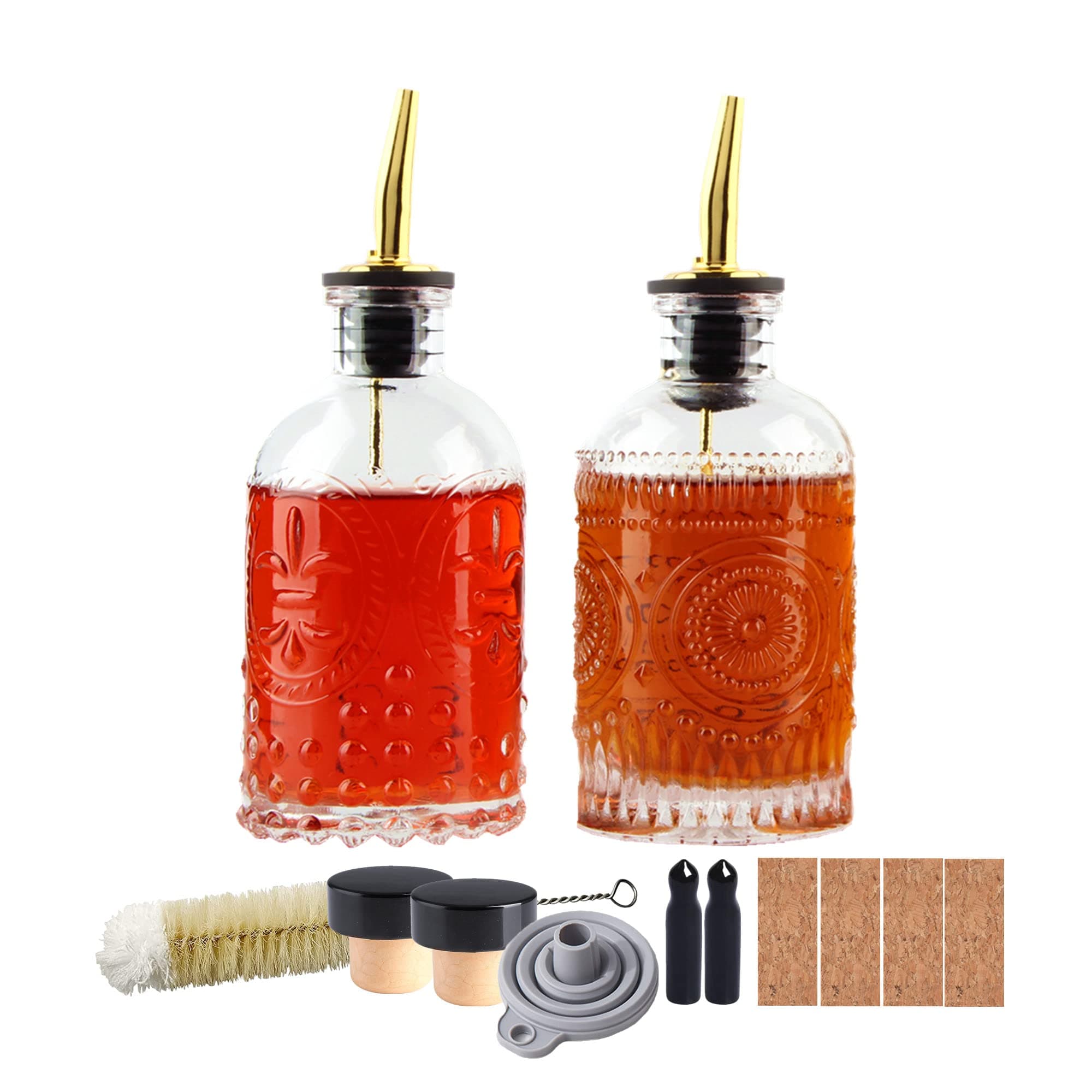 Shining Craft Coffee Syrup Dispenser Bottles Set 2 Pack 7 OZ Simple Small Syrup Bottles Set with Metal Pour Spout Ideal for Coffee Syrups, Condiments, Coffee bar, SC056 (2 pack)