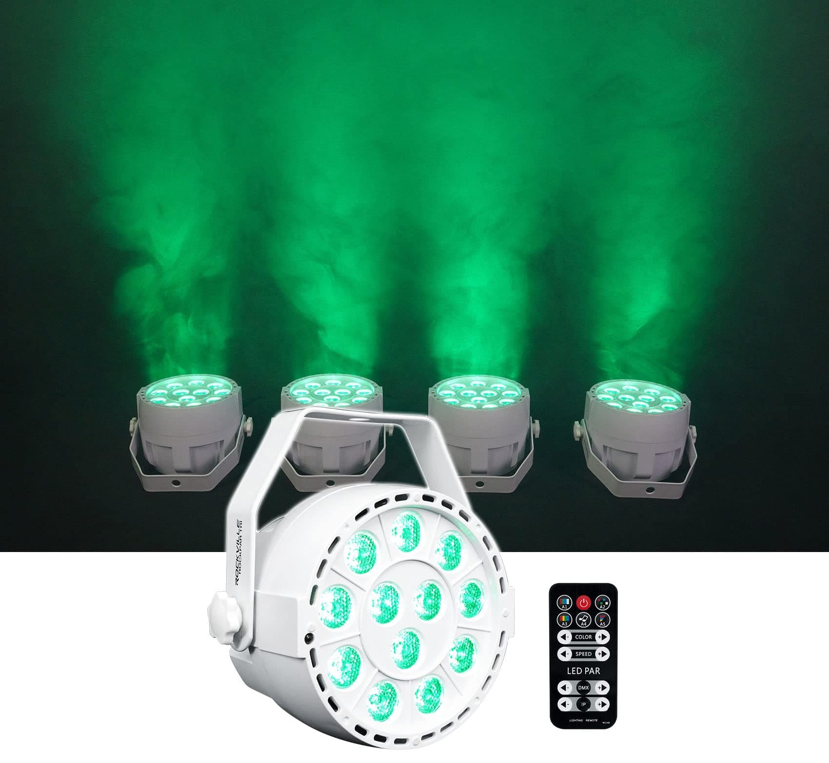 RockPAR TRI White Compact LED Par Can Light, RGB, 12 Tri-Color LEDs, DMX, Auto/Sound/Master-Slave Modes, Adjustable Beam, Wireless Remote, for DJs and Events