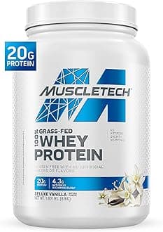 Grass-Fed Whey Protein Powder (Deluxe Vanilla, 1.8LB) - Whey Protein Smoothie & Milk Shake Mix Supports Muscle Gain & Recovery - 20g of Whey Protein for Women & Men - Non-GMO & Gluten-Free