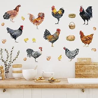 Mfault Farm Chicken Roosters Wall Decals Stickers, Farmhouse Dutch Bantam Rooster Cornish Hen Decorations Bedroom Art, Chicks Eggs Home Dining Room Kitchen Decor