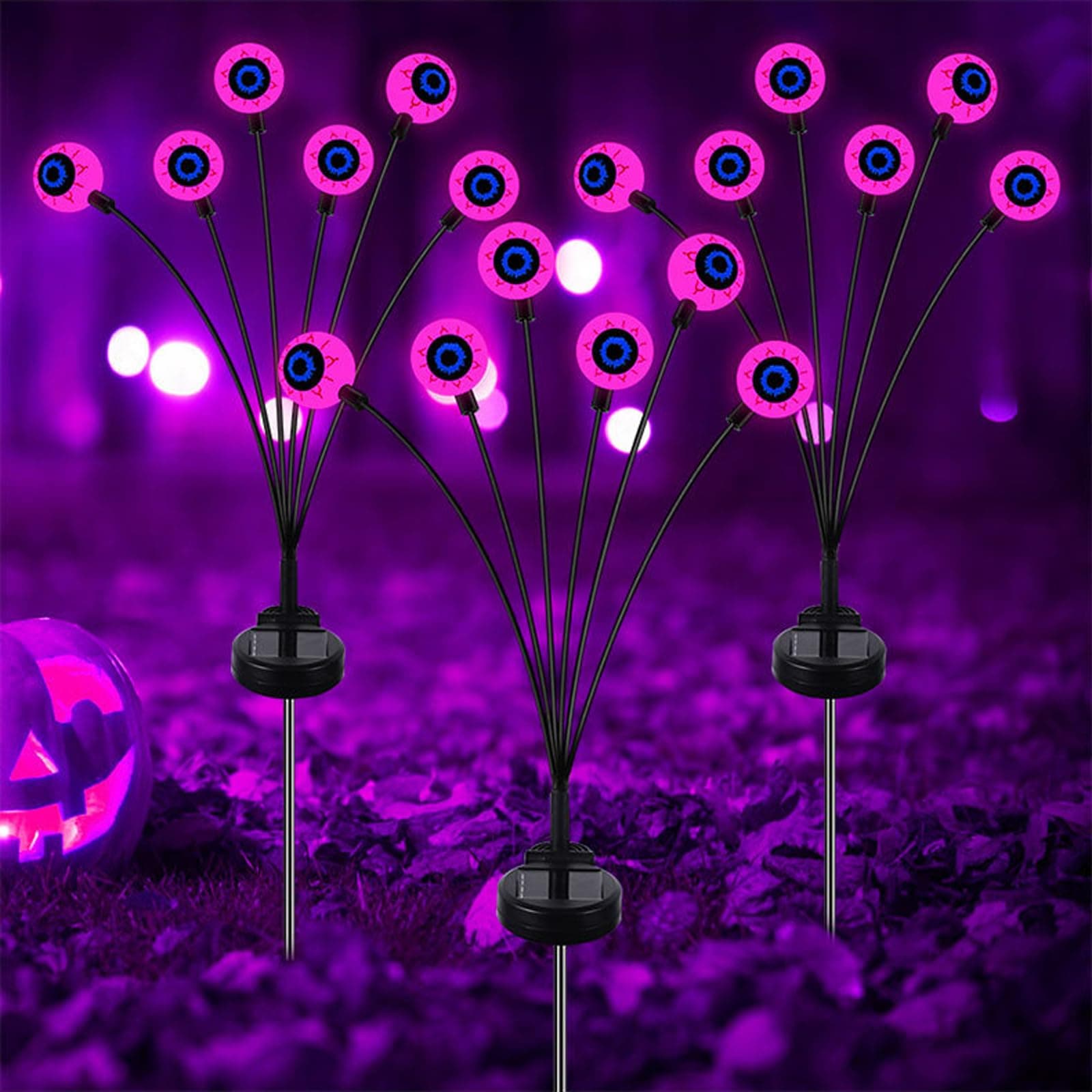 Lxcom Lighting Solar Halloween Path Light Purple Ghost Eye Waterproof Solar Garden Light Decorative Magic Halloween Lights Outdoor Solar Lights for Patio Garden Yard Pathway, 3 Pack(Purple)