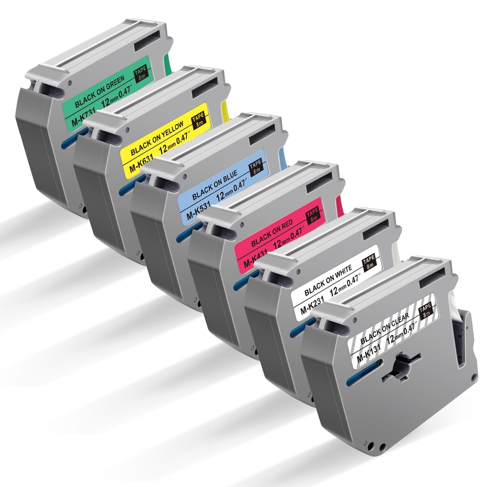 6Pk P Touch M Tape Work with PT-65 PT-70 PT-70BM PT-M95 PTM95 Replace with Brother P Touch M Tape 12mm 0.47 M-K 131 M-K231s 431s 531s 631s 731s for Brother PTouch PT-45 PT-80 PT-90,8m 26.2ft