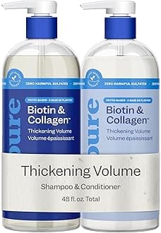 Biotin & Collagen Shampoo & Conditioner Set, Plant- Based - Nutrient Infused Formulas for Fuller, Thicker Looking Hair - For Fine Hair - Vitamin B7 (Biotin) & Collagen - 24 Fl Oz each, 2 Pack