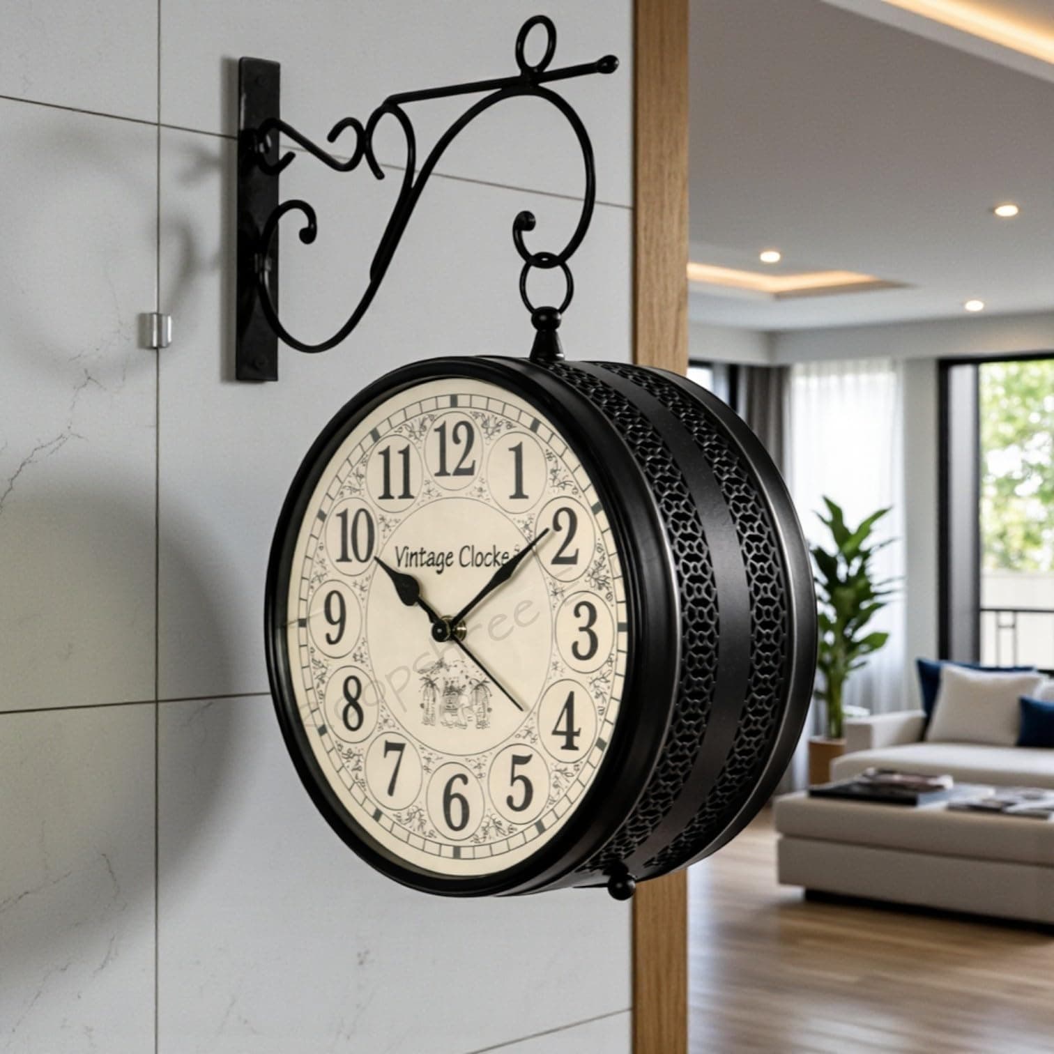 Vintage Clock Iron Handcrafted Double Side Wall Clock 1 Year Warranty / 65700-8-Hr, Analog, Multicolor