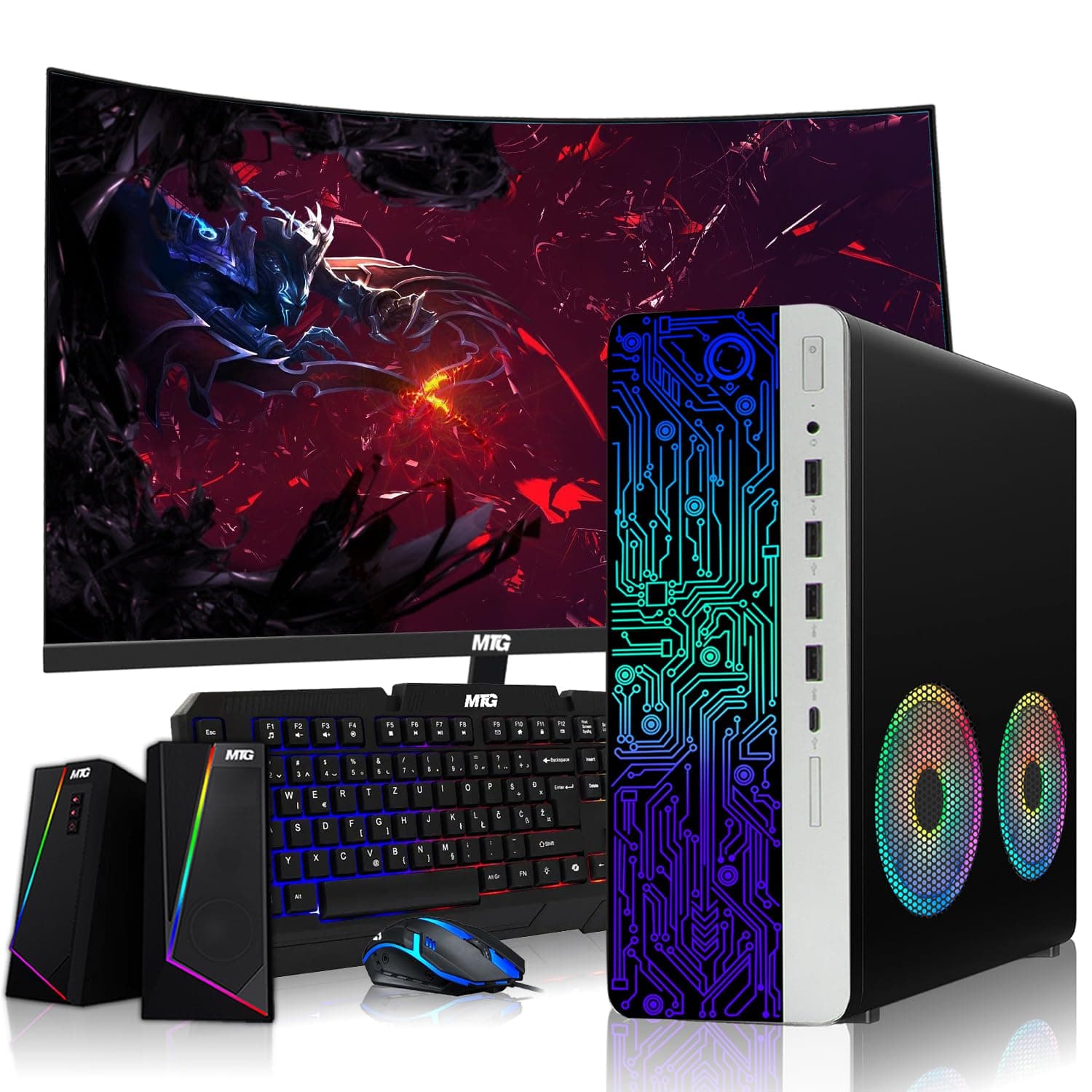 TechMagnet HP G4 Desktop Computer PC,AMD Pro A10-9700 R7,8GB RAM,512GB SSD,24-inch Curved Monitor,RGB Speaker,RGB Keyboard with AI-Enabled Copilot Key,Mouse,2X ARGB Fan WiFi,Windows 11 Pro (Renewed)