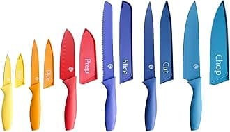 MasterChef Colorful Knife Set with Covers incl. Paring, Boning, Carving, Bread, Santoku & Chef Knives with Sheaths, Sharp Cutting Stainless Steel Blades, 12 Piece (6 Colored Kitchen Knives & 6 Covers)