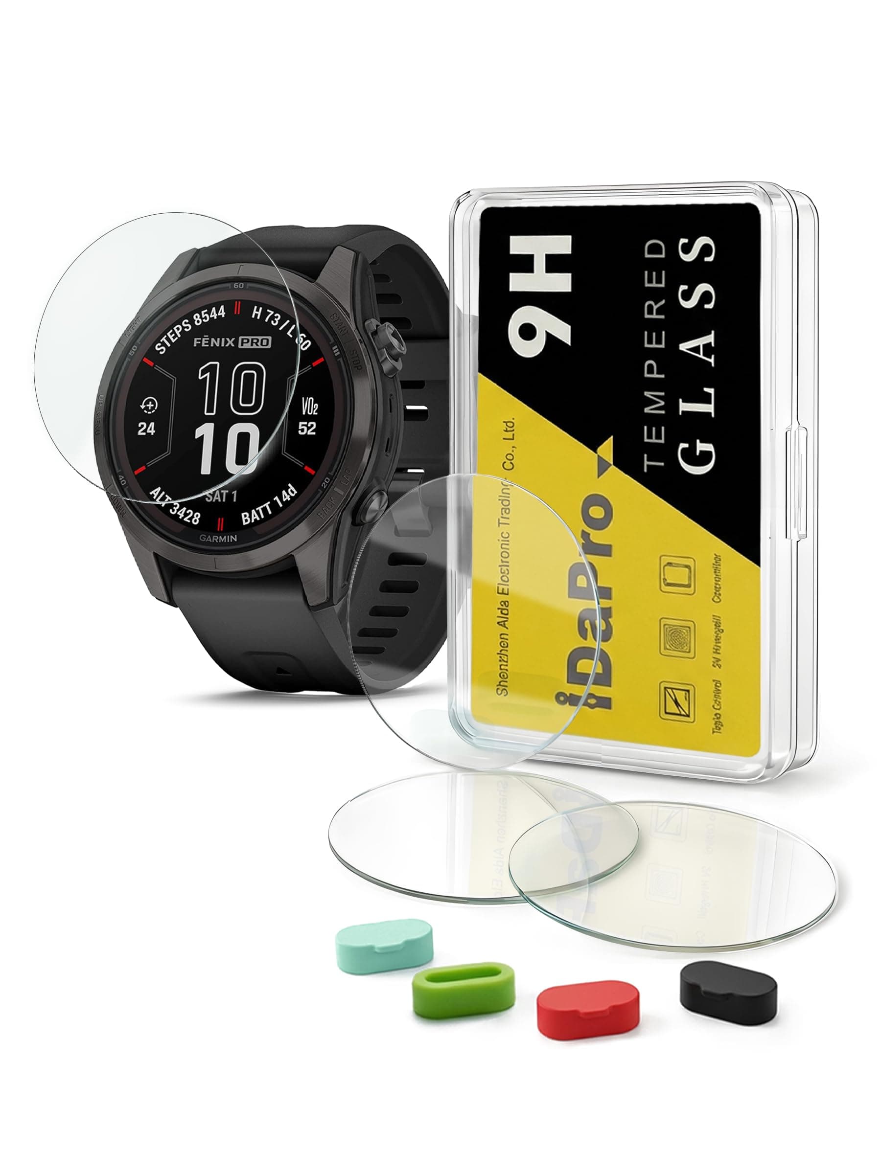 iDaPro Screen Protector for Garmin Fenix 7S/7S Pro (Solar/Sapphire Solar) Tempered Glass [4Pcs]+Silicone Anti-dust Plugs[4Pcs],9H,Anti-Scrach,Anti-Bubble,Easy Installation