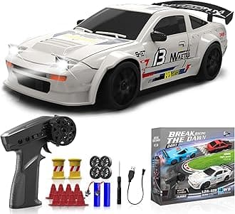 RC Drift Car, 1/24 Remote Control Car, 2.4Ghz 17KM/H High Speed RC Cars with LED Lights, Extra Tires, 2 Rechargeable Batteries, 4WD Racing Car Toys Christmas Birthday Gift for Kids Boys Girls Adults