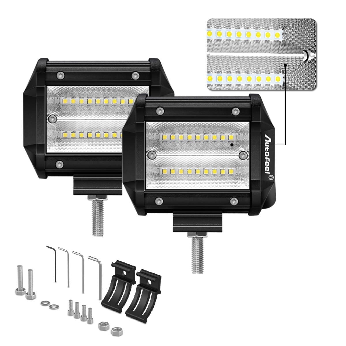 LED Light Bar, Autofeel 4 inch 60W LED Work Light Bar LED Work Light Flashing Amber Light Emergency Lights Fog Light Snow Lights Flood Beam Off Road Lights Driving Fog Light for ATV, SUV