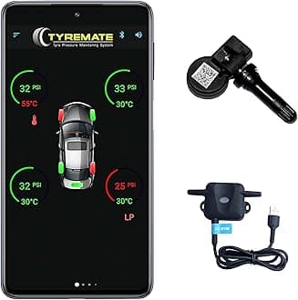 Manatec Tyremate TPMS for Cars with Tubeless Tyres | Pack of 4 Sensors | Mobile App for Android | 2 Years Warranty