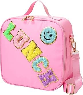 Lunch Box for Women Girl Large Insulated Lunch Bag, Kids Lunch Bag Personalized Preppy Lunch Box for Girls Adults with Adjustable Shoulder LunchBag for Girls School Travel Picnic (Pink)