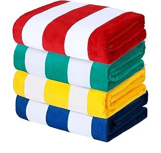 4 Pack Cotton Large 30x60 Inches Soft Cabana Stripe Thick Beach Towel, Super Absorbent Travel Bath Pool Towel (Red/Turquoise/Yellow/Ocean Blue)