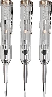 BUILDSKILL Electric Tester Screwdriver, Transparent Ergonomic Design, Durable Pocket Clip Screw Driver, Improved Cap Design, Line Tester - Tester Electrical for Industrial & Domestic Use (Pack of 3)