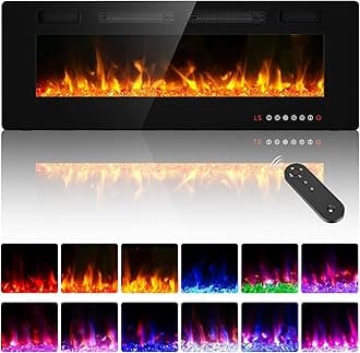 BREEZEHEAT 50" Ultra Thin Electric Fireplace Insert-ETL Certified, Recessed/Wall Mount, 3D Flame with Crystal, Remote & Touch, 750W/1500W (500 Sq.Ft), 8H Timer