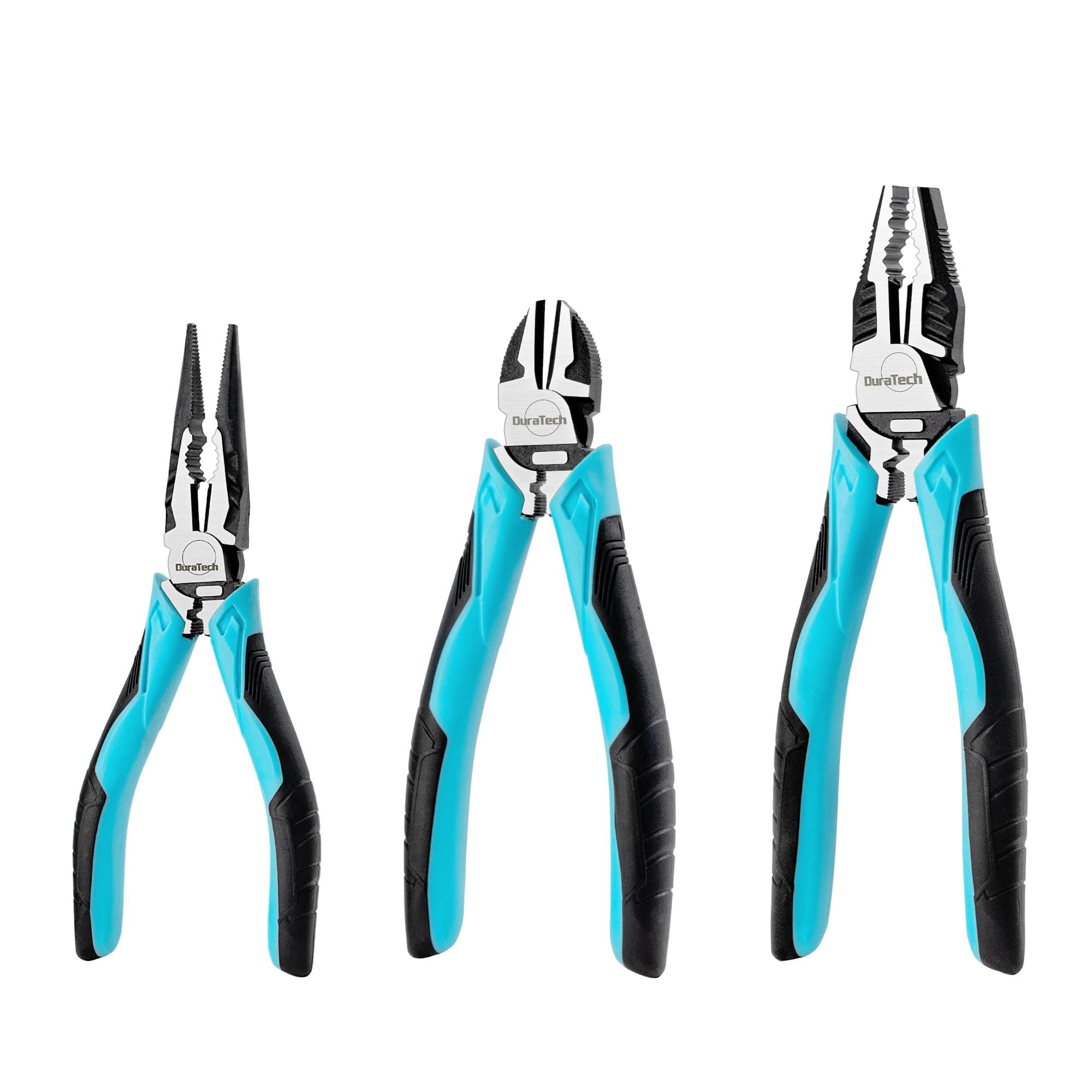 DURATECH 3 Pcs High Leverage Plier Set, 200 mm Combination Plier, 160 mm Diagonal Cutting Pliers,160 mm Long Nose Pliers, for Home and Professional Use