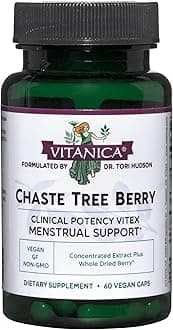 VitanicaChaste Tree Berry Extract, Vitex Chasteberry Supplement for Women, Hormone Balance and Menstrual Cycle Support, Non-GMO, Vegan, 2 Month Supply, 60 Capsules