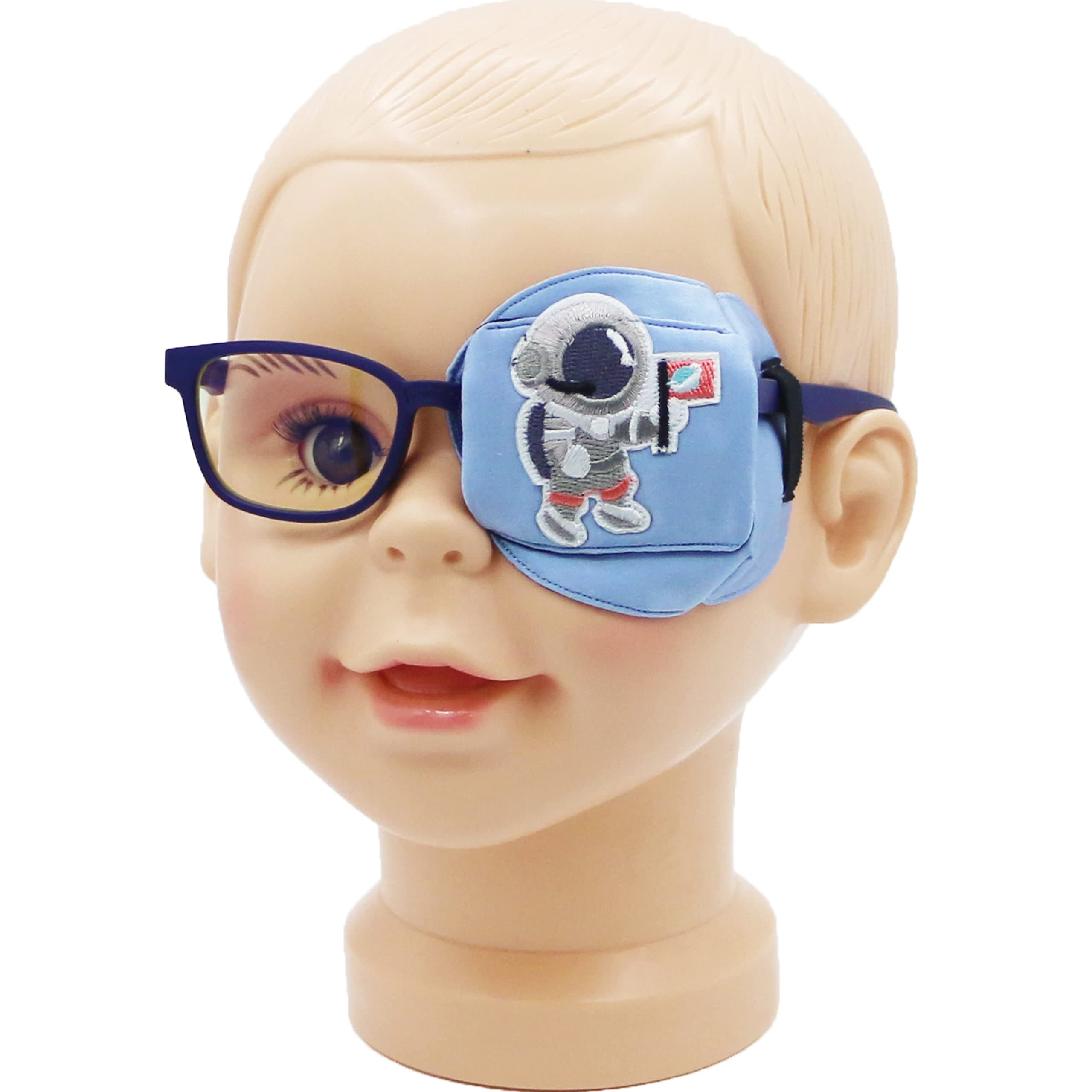 Astropic 3D Silk Eye Patch for Kids | Boys Eye Patch for Glasses | Medical Eyepatch for Children with Lazy Eye (Blue - Astronaut, Left Eye)