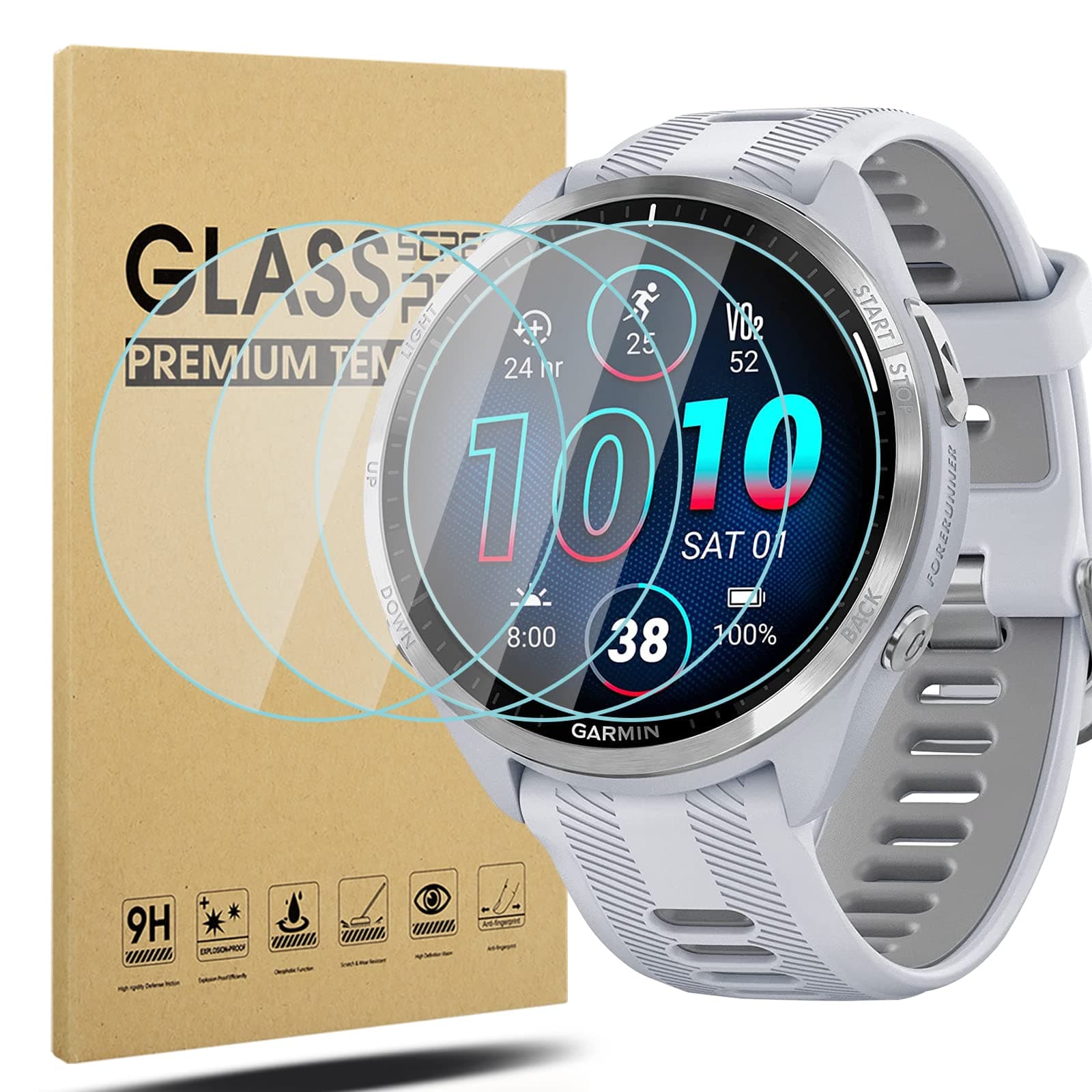 Suoman 4-Pack Screen Protector for Garmin Forerunner 965, [Anti-Scratch] Ultra-Thin 2.5D 9H Hardness Tempered Glass Screen Protective Film ﻿