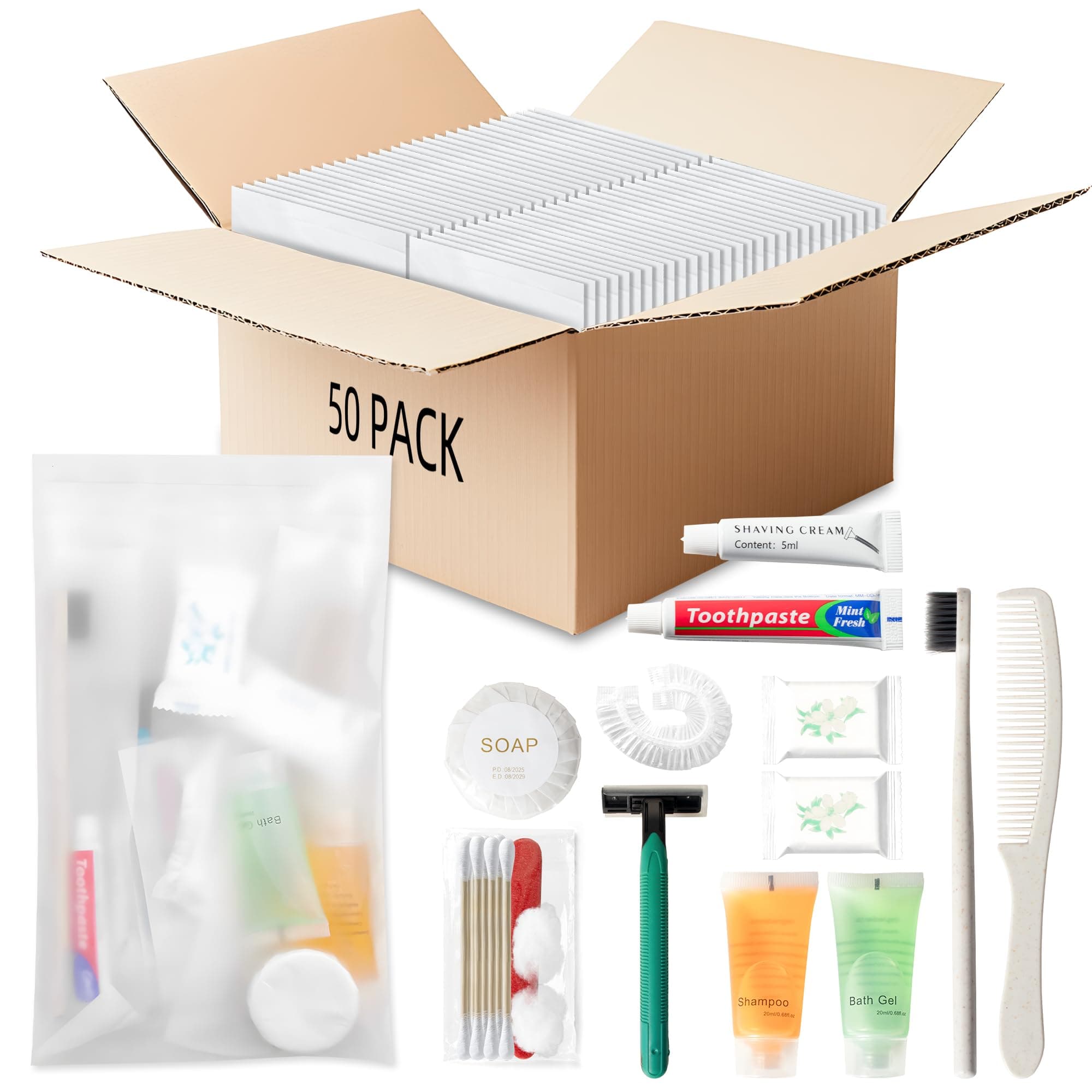 Hygiene Kit Bulk, Individually Packed, The Convenience Kit Bulk Is Fully Equipped And Clean And Hygienic, Convenience Kits Suitable For Hotel, Home, Camping, Travel (50 Sets)