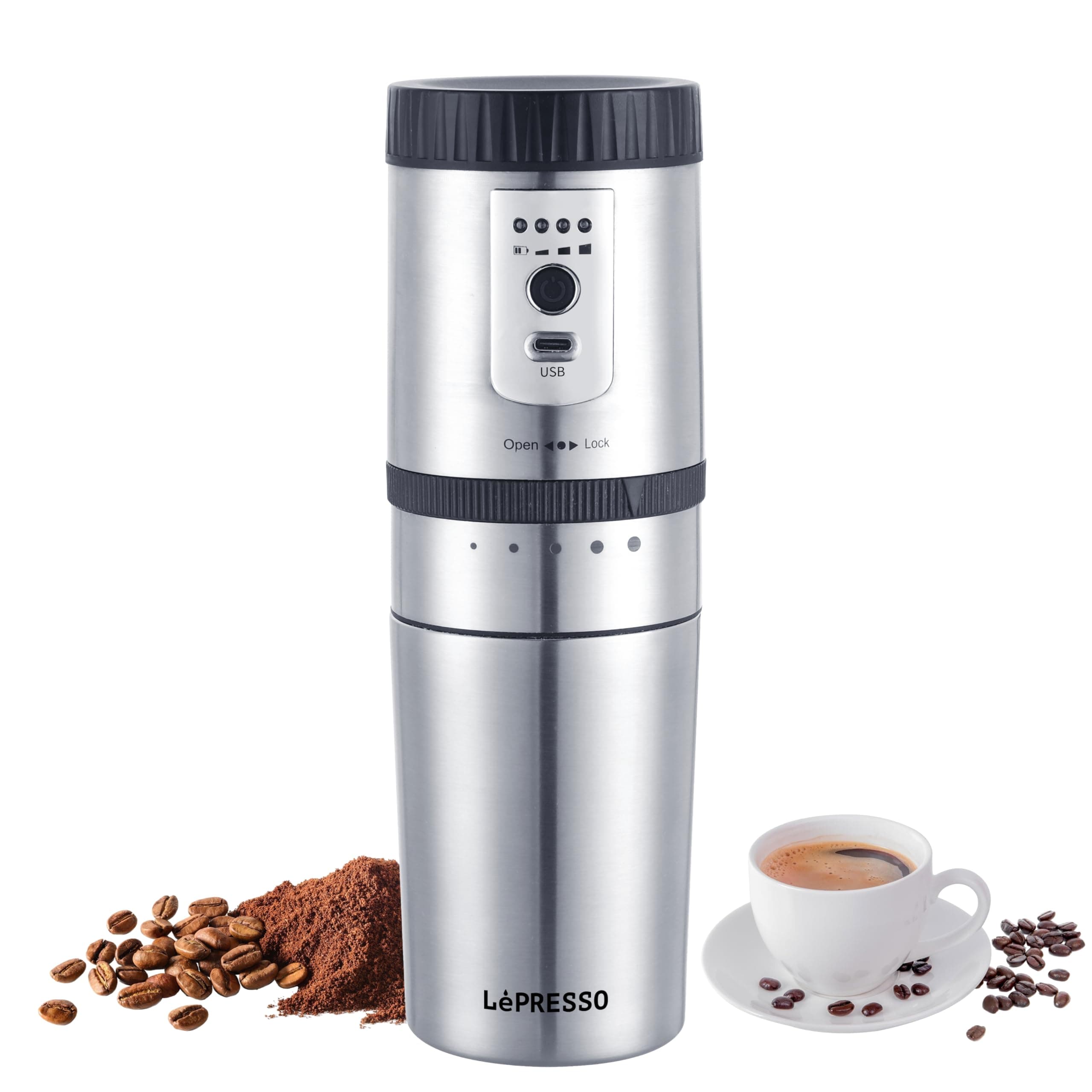 Portable Espresso Maker, Mini Grinding & Coffee Maker, Adjustable Grinding Size, Electric Burr Coffee Grinder, Stainless Steel Blades, Mini Espresso Maker for Travel, Home, Office.
