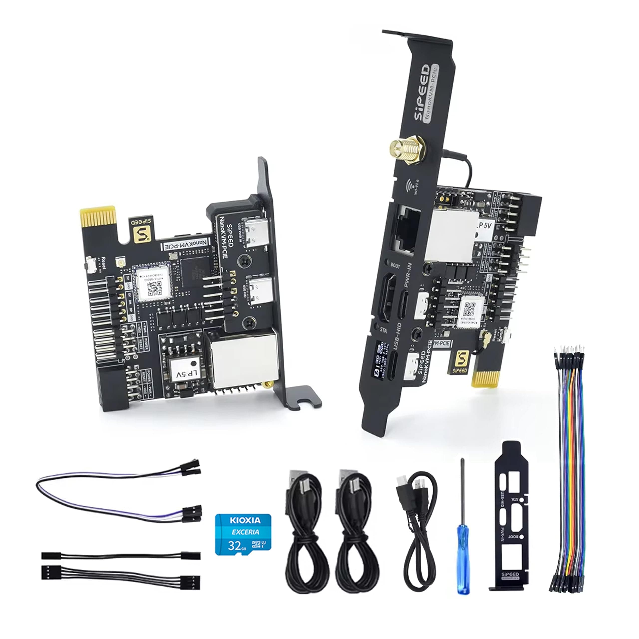 Sipeed NanoKVM-PCIe IP-KVM Remote Control Operations Maintenance Server, DDR3 RISC-V Linux Development Board, 1TOPS NPU 1GHz SG2002 RISC-V CPU, HDMI PCIe 100M Network Port (NanoKVM-PCIe ETH+WiFi)