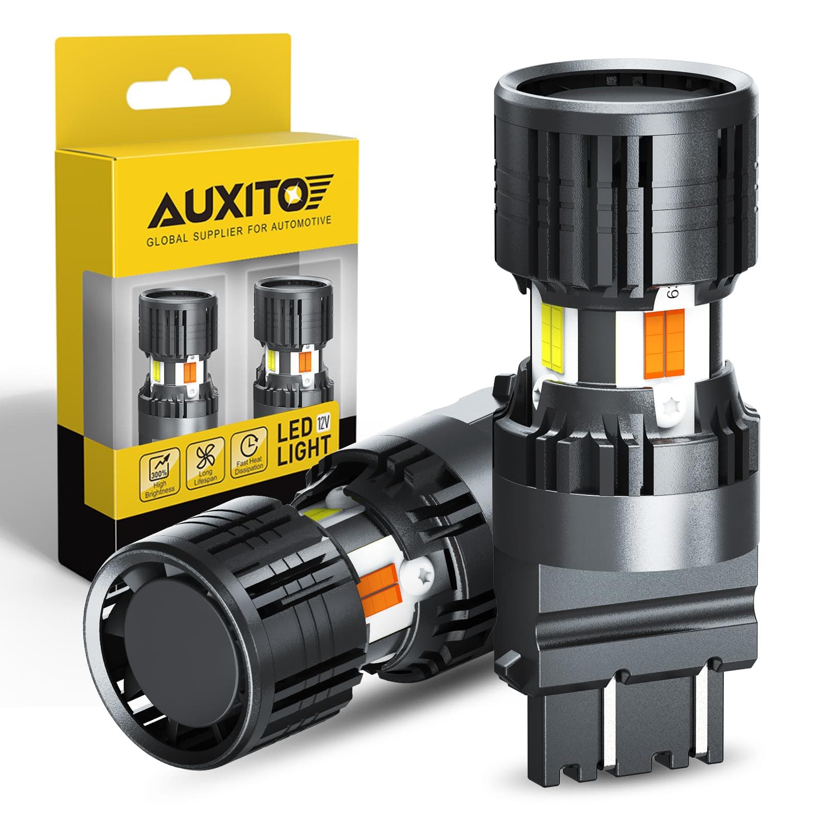 AUXITO Latest CANBUS 3157 Switchback LED Bulbs 3057 3457 4157 Dual Color Amber/White Anti Hyper Flash Built-in Resistor Error Free Turn Signal Lights and DRL/Parking Lights, Pack of 2