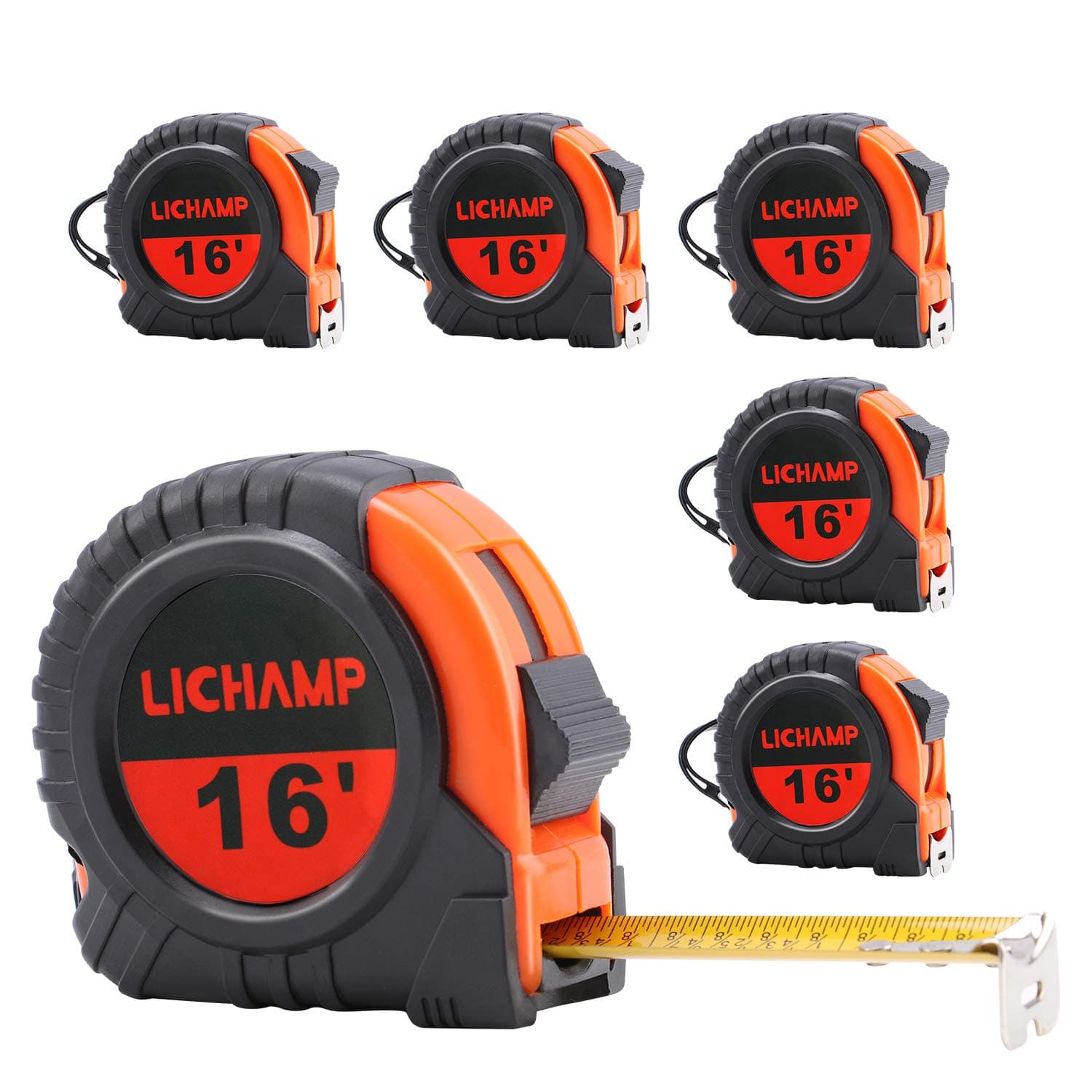 LICHAMP Tape Measure 16 ft, 6 Pack Bulk Easy Read Measuring Tape Retractable with Fractions 1/8, Measurement Tapes 16-Foot by 3/4-Inch